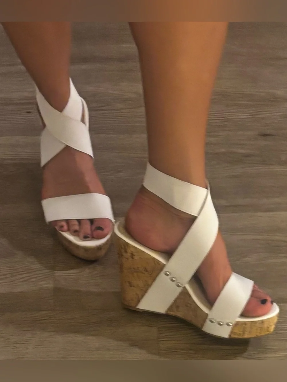 NWOT ~ Super comfy white cork wedge Sandals with Crisscross Straps